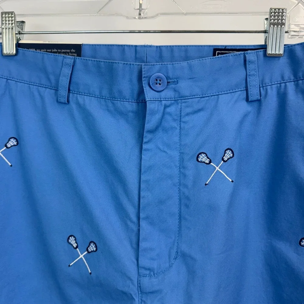 Vineyard Vines Mens 35 Blue Lacrosse Stick Embroidered Classic Club Shorts NWT